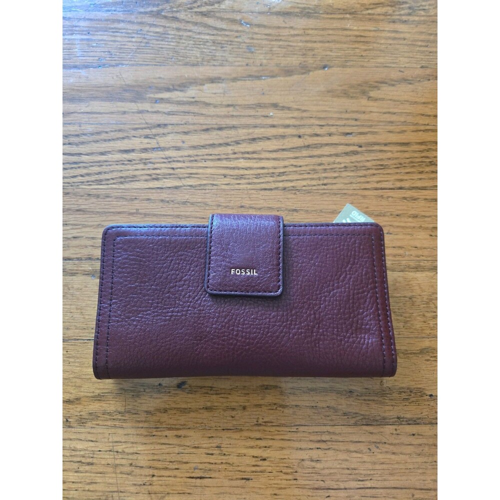 Fossil Madison Tab Clutch Red Wine Leather Purse Wallet NWT
